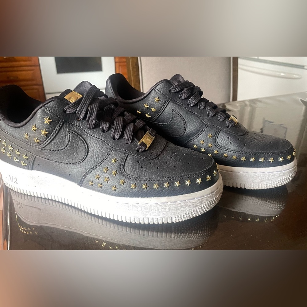 Nike Women’s Black Leather Sneakers with Gold Star Studs